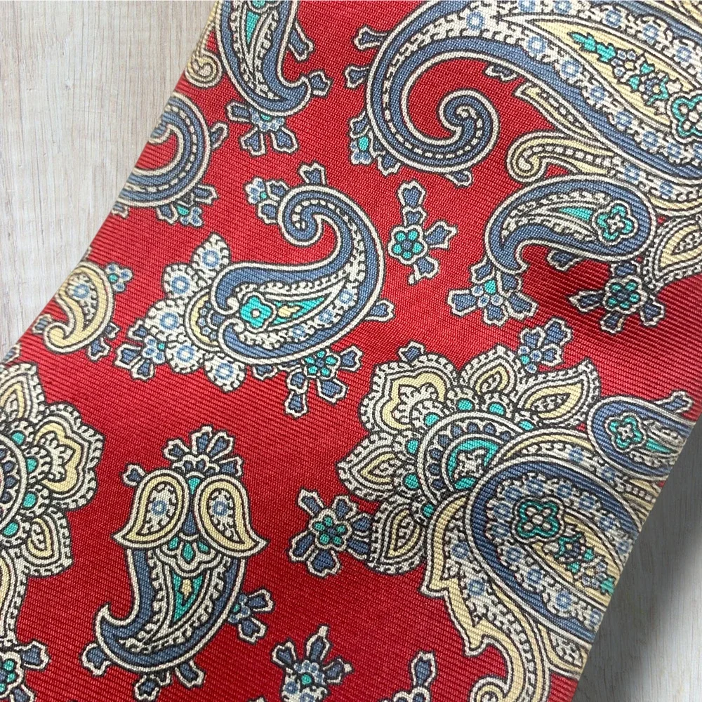 Vintage 1990's Liberty London Tie Necktie 100% Silk Red Classic Paisley